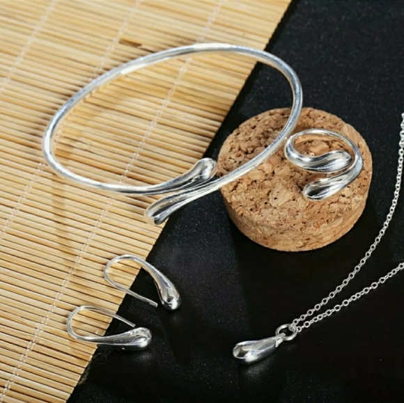 Jewelry - Cute Silver Necklace Bracelet Ring & Earring Set